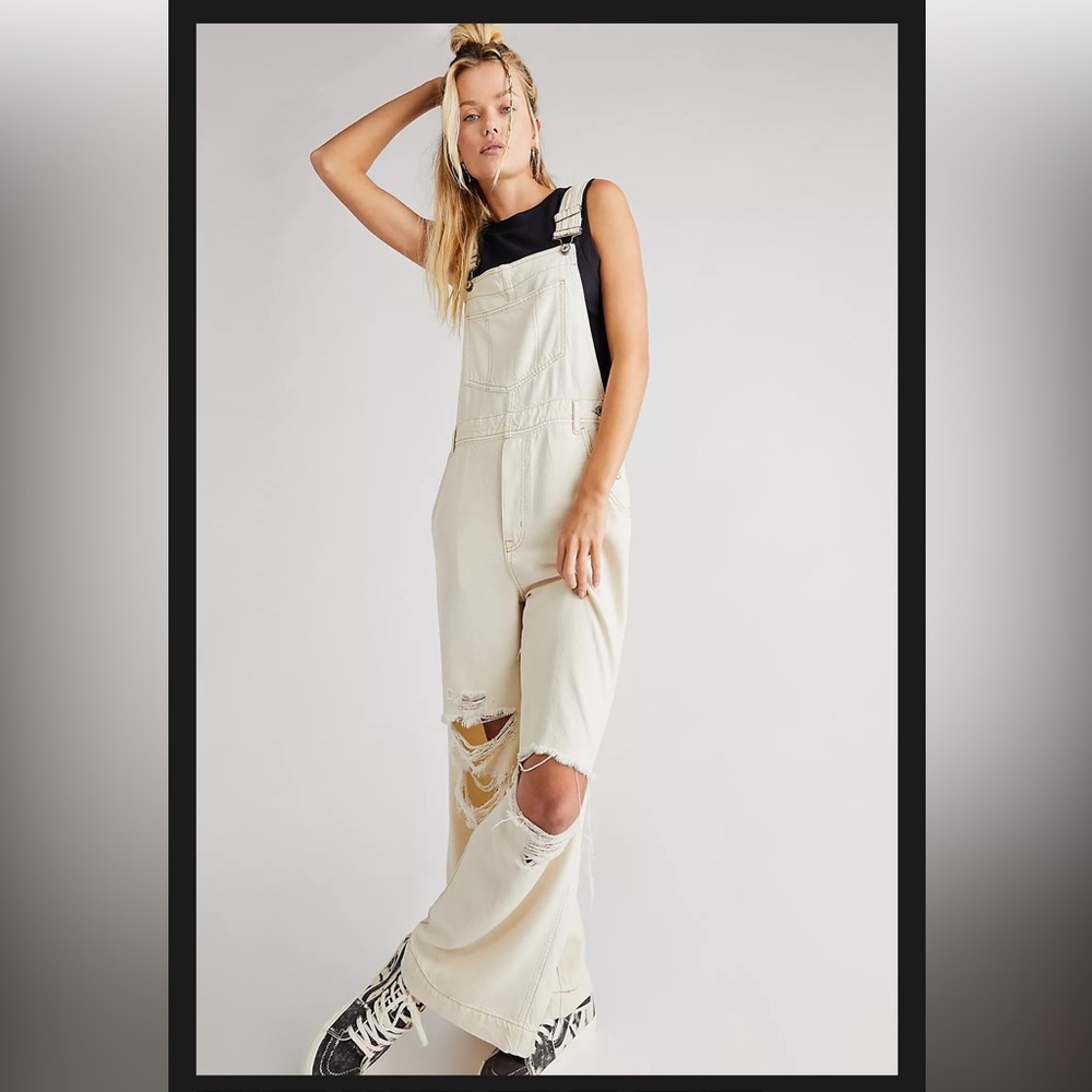 NWT Free People Super Slouchy Overall Warm White Size XS